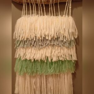Boho Light Green + Off White Wall Hanging with Fringe